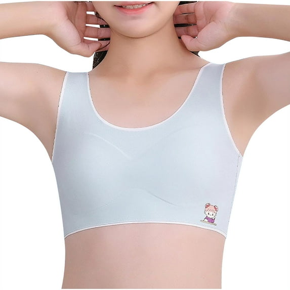 Padded Bras for Girls Comfy Seamless Bra U Back Thin Printed Cute Girls Underwear Bralette, Light Blue, M