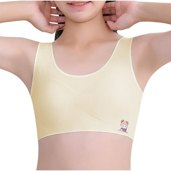 Padded Bras for Girls Comfy Seamless Bra U Back Thin Printed Cute Girls Underwear Bralette, Yellow, L