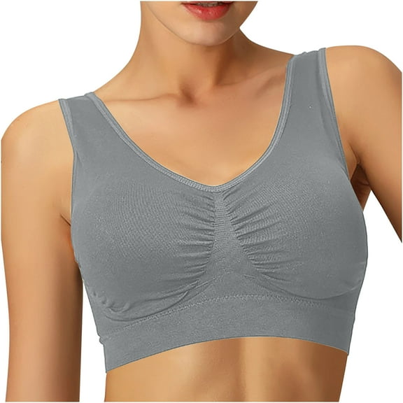 Padded Bras for Women Pullover Bra Feature V-Neck Training Bra Style W-1435 Gray S