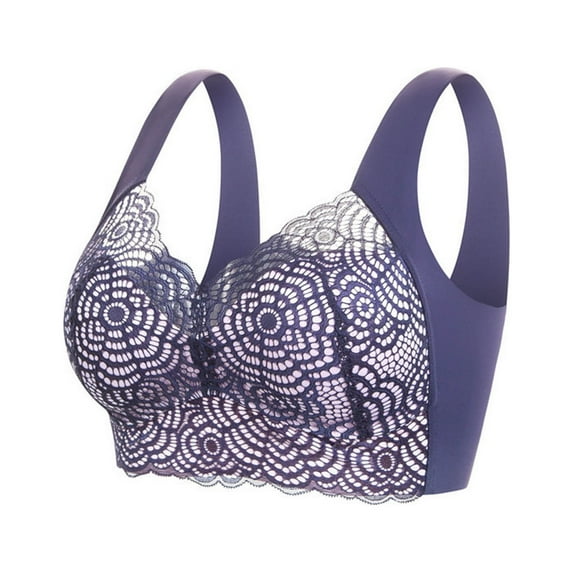 Padded Bras for Women Seamless Bra Feature V-Neck Padded Bra Style W-1696 Blue XL