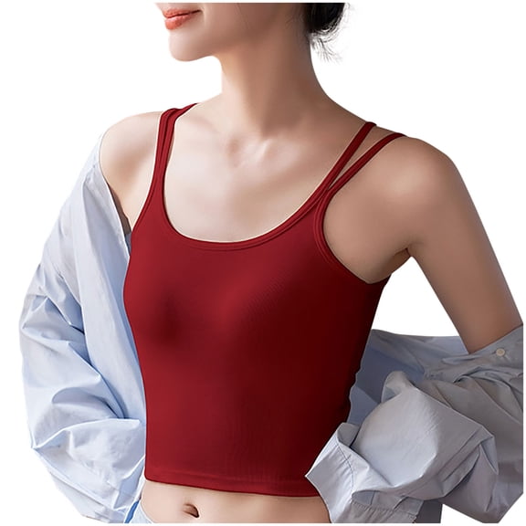 Padded Camisole for Women Seamless Tank Top Adjustable Spaghetti Strap Crop Top Bralette Soft Stretch Undershirt