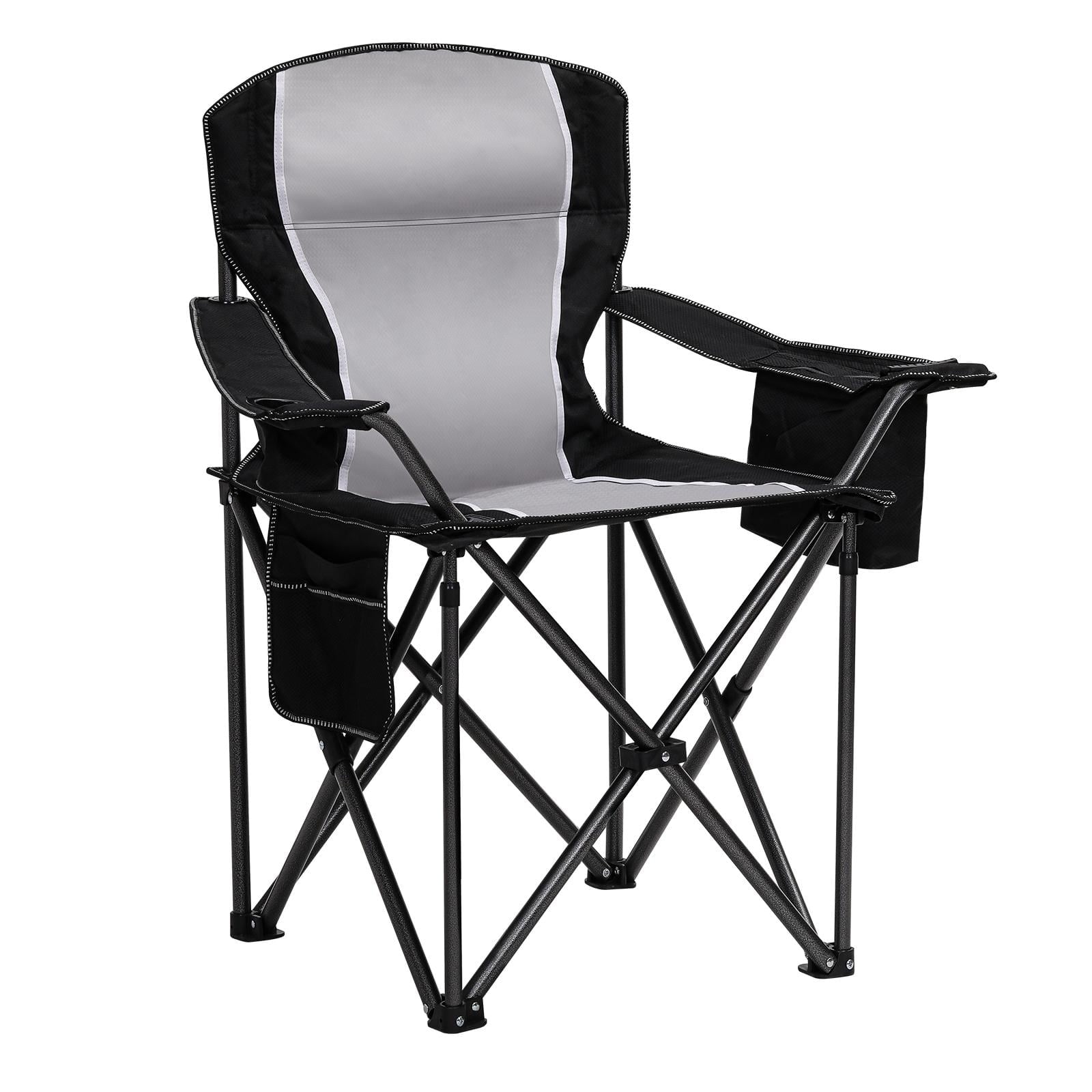 Padded Camping Chairs Black, Oversized Camping Folding Chairs with Cooler Bag, Cup Holder, Storage Pocket, Carry Bag, Weight Capacity 475 lbs