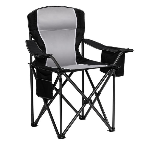 Padded Camping Chairs Black, Oversized Camping Folding Chairs with Cooler Bag, Cup Holder, Storage Pocket, Carry Bag, Weight Capacity 475 lbs