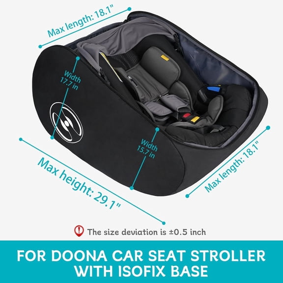 Padded Car Seat Travel Bag for Airplane, Fits for Doona Car Seat Stroller with isofix Base, Adjustable Stroller Organizer with 2 Insulated Cup Holders for Travel