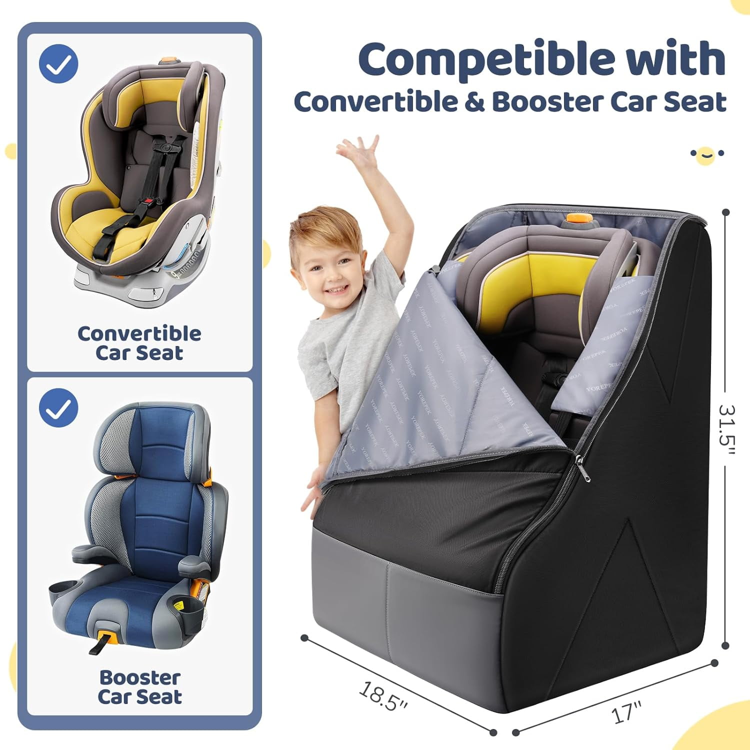Padded Car Seat Travel Bag for Airplane Travel and Heavy Duty Double Stroller Organizer for Bob Duallie,  City Mini GT2 and , Stroller Caddy with Detachable Cooler Bag