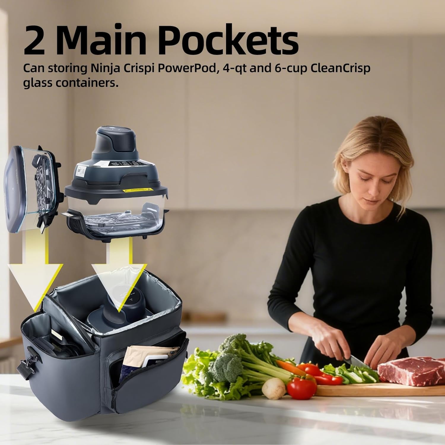 Padded Carrying Bag for Crispi Fryer 4Qt & 6-Cup Glass Containers with Dual Pockets Water-Resistant Portable Storage
