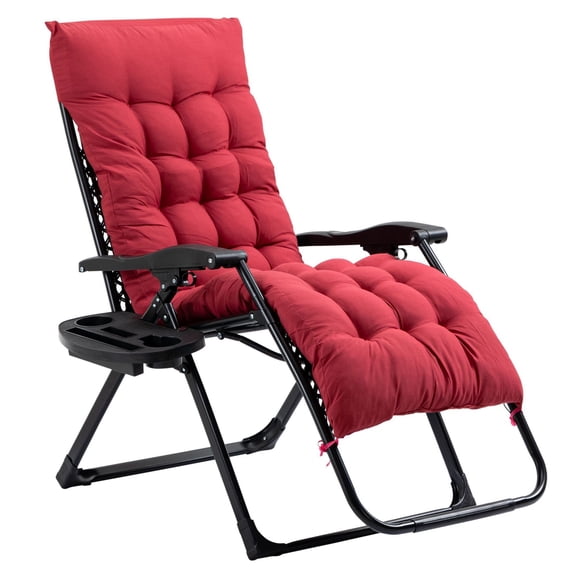 Padded Chair, Folding Recliner Chair with Cup Holder Cushion, Red