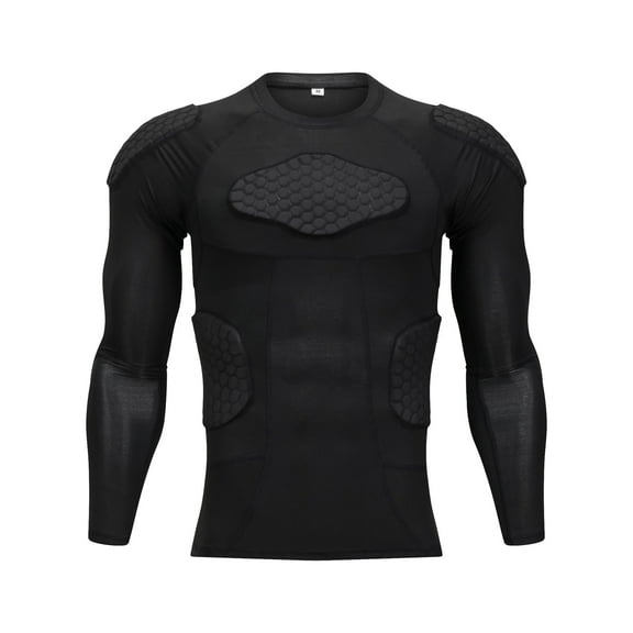 Padded Compression Shirt Long Sleeve Protective Top Rib Chest Protector for Rugby Football Painball Baseball Basketball XXL