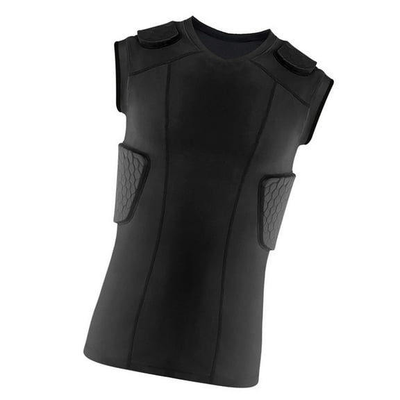 Padded Compression Shirt Sports Training Top with Rib, Shoulder & Back Pad Basketball Football Rib Protections Vest