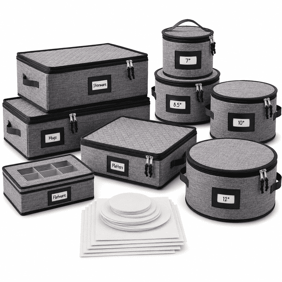 Padded Dinnerware Storage Organizer Set with Plate, Stemware, Mug and Flatware Cases
