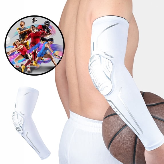 Padded Elbow Forearm Sleeves Compression Arm Protective Support Sports Stretch Honeycomb Arm Guard Anti-Collision Pressure Elbow Cover Pad for Basketball Football Volleyball Youth and Adult