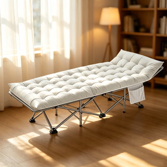 Padded Folding Bed Sturdy Metal Frame Side Pocket Portable Camping Nap Cot Gray 1 Pack
