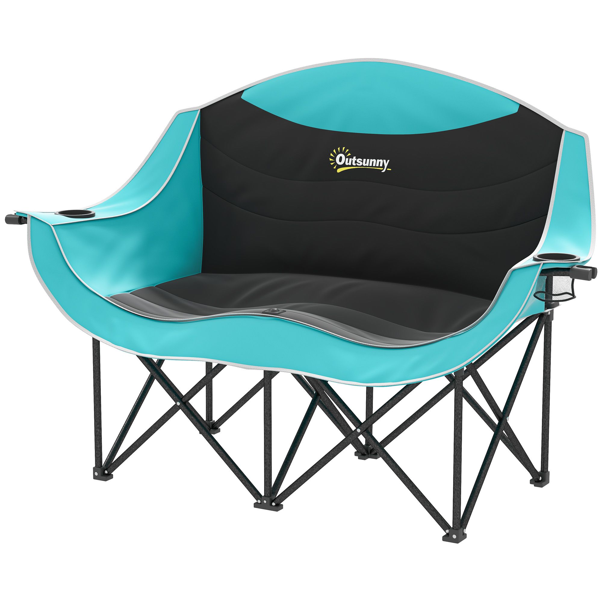 Padded Folding Camp Chair for Adults, Double Camping Chairwith Armrests, Cup Holders, Carry Bag for Outdoor, Green