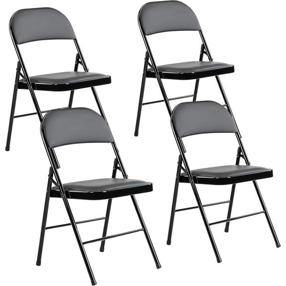 Padded Folding Chair With Cushion – Upholstered Seat & Back Foldable Chair Portable for Fold-flat Storage – Outdoor Folding Chairs For Office, Or Event Seating (Black - Pack Of 4 Metal Folding Chair)