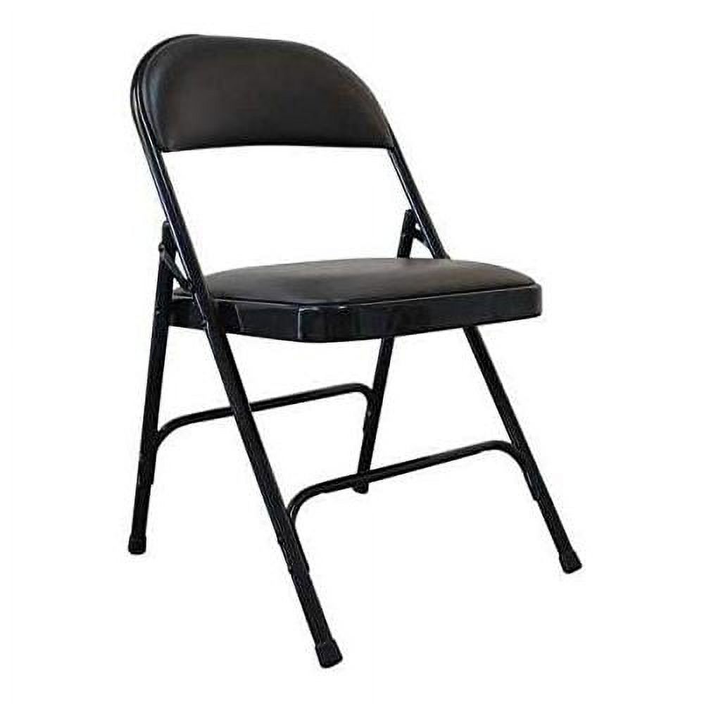 Padded Folding Chair, Vinyl, Black, 300 Lb.