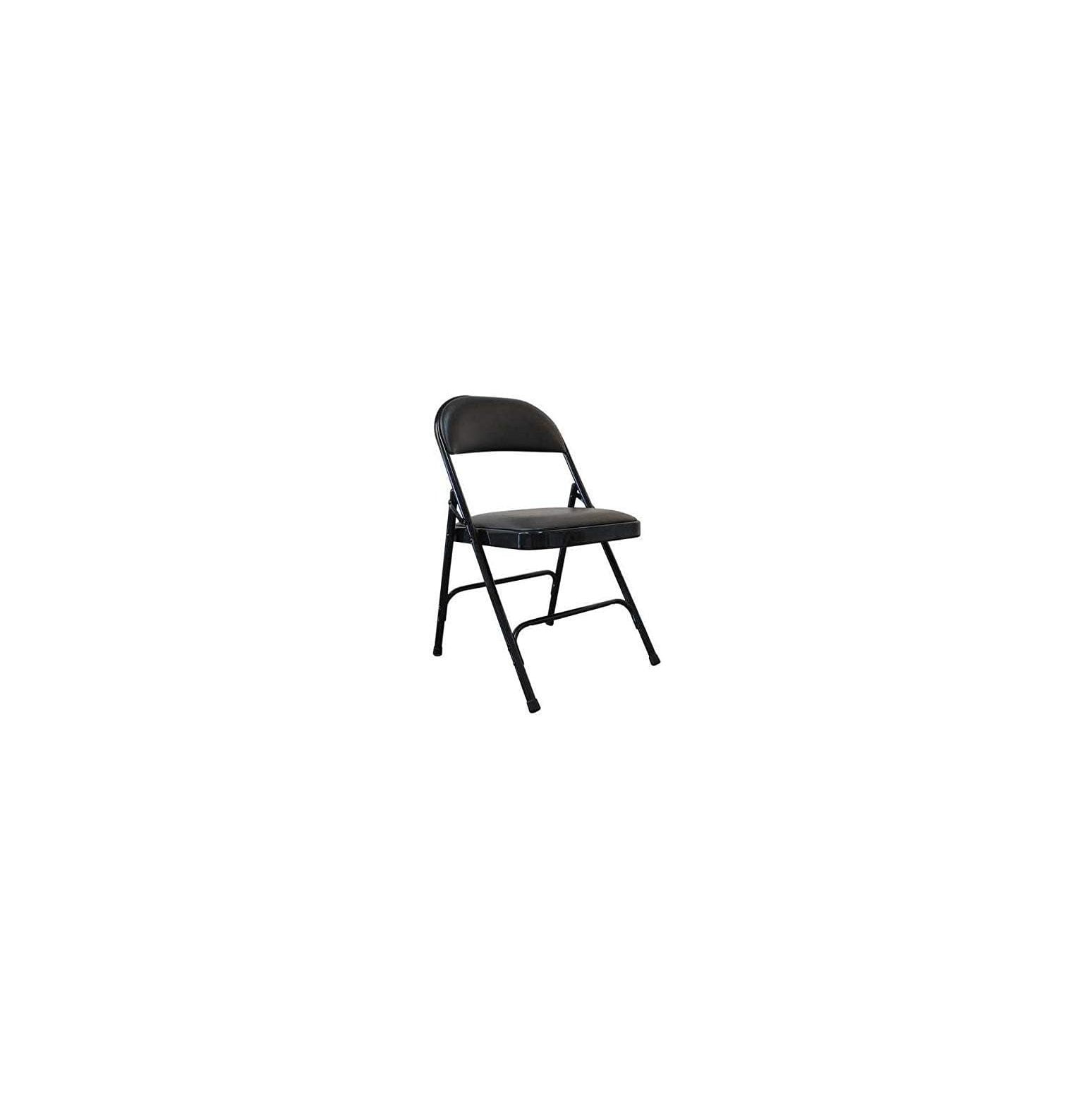 Padded Folding Chair, Vinyl, Black, 300 lb.