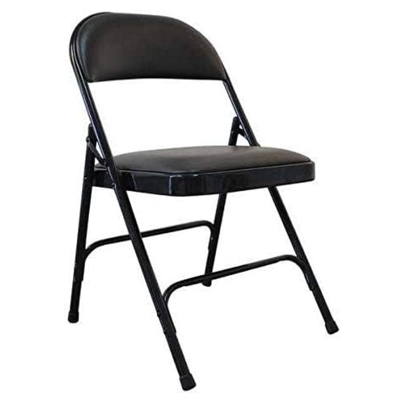 Padded Folding Chair, Vinyl, Black, 300 lb.