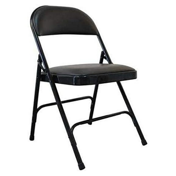 Padded Folding Chair, Vinyl, Black, 300 lb.
