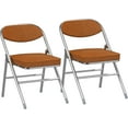 thumbnail image 1 of Padded Folding Chairs 2 Pack, Corduroy Fabric and Backrest Upholstered Foldable Chair, Portable Stackable Commercial Seat with Steel Frame for Events Office Wedding Parties(Brown), 1 of 9