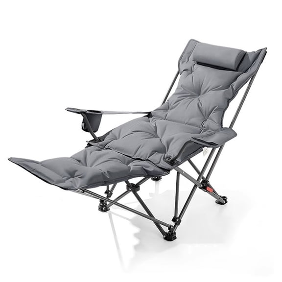 Padded Folding Recliner Chair Reclining Camping Chairs with Detachable Footrest,Adjustable Backrest,Storage Bag,Cup Holder,Outdoor Lawn Chair for Fishing