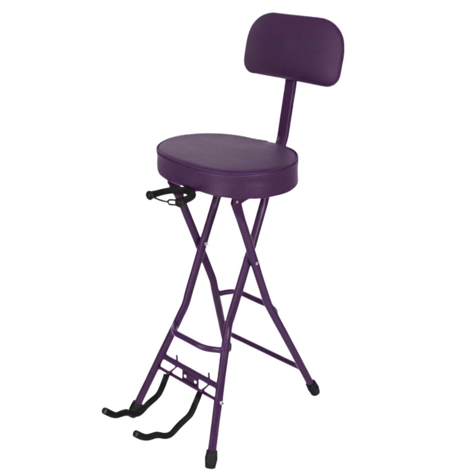 Padded Guitar Stool with Backrest, Built-in Stand & Footrest - Purple