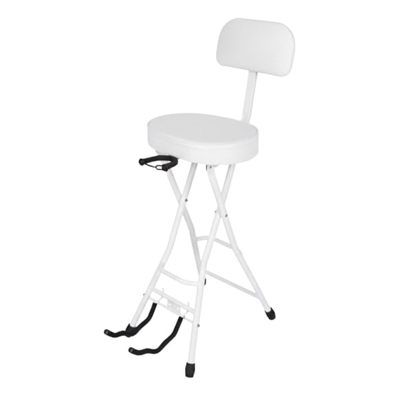 Padded Guitar Stool with Backrest, Built-in Stand & Footrest - White