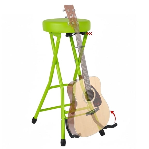 Padded Guitar Stool with Built-In Guitar Stand & Footrest (350 lbs Capacity)