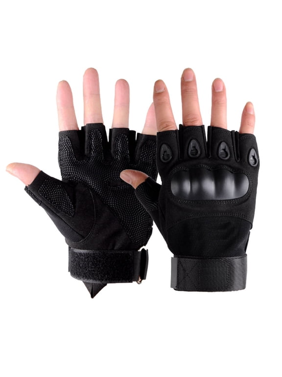 Padded Half-Finger Outdoor Gloves for Men Adjustable Wrist Strap Fingerless Gloves Black XL