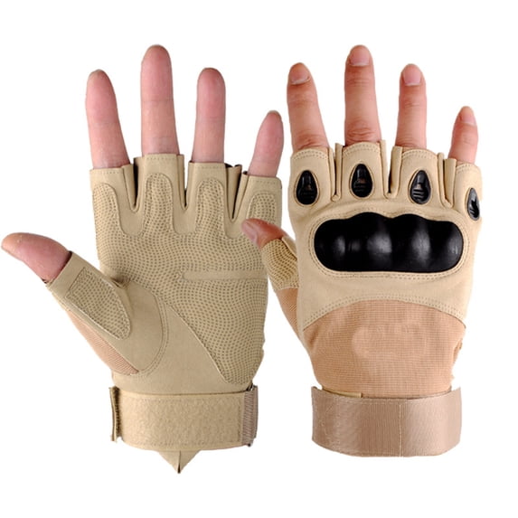 Padded Half-Finger Outdoor Gloves for Men Adjustable Wrist Strap Fingerless Gloves Khaki L