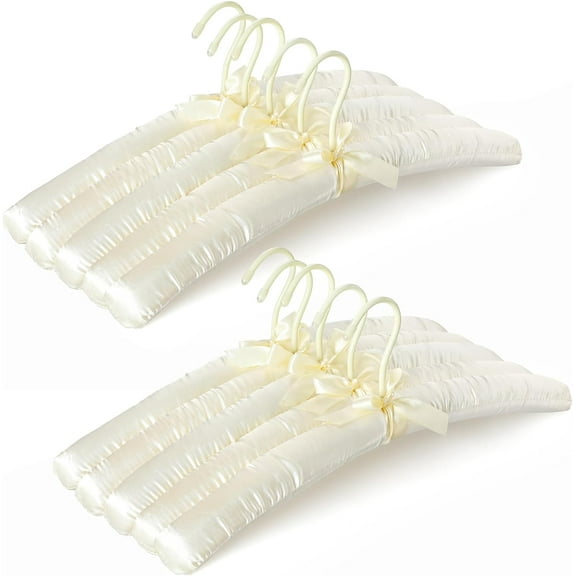 Padded Hangers for Women Clothing,17-inch Satin Hangers 10 Pack Thick Foam Padded No Shoulder Bump for Sweaters, Coat, Blouses, Dresses-Ivory,CT18I-10