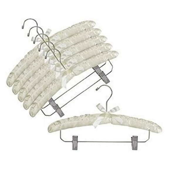 Padded Hangers with Clips - 6 Pack - Non-Slip Clothes Hangers for Lingerie, Dresses, Skirts - Space Saving, Soft Finish, 15 Inch