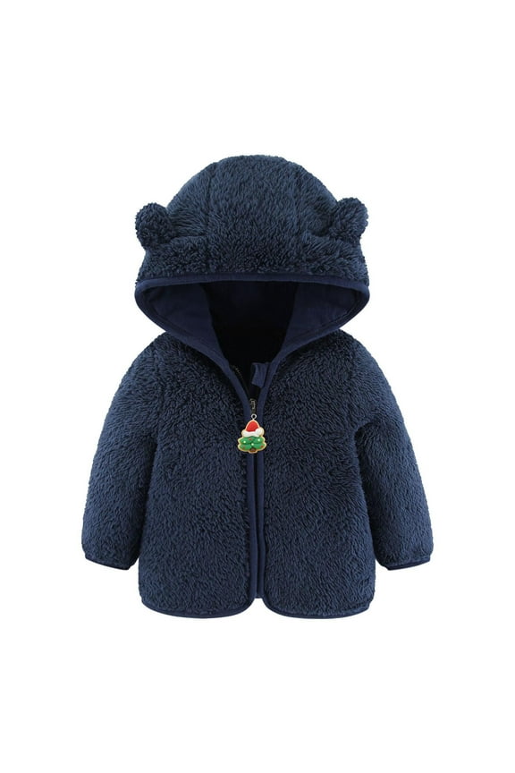 Padded Jacket Fleece Jackets for Toddlers Girls Boys Fleece Hoody Jackets Kids Zip Up Outerwear Coat Toddler Kids Jacket Sweatshirt New Fall Jackets Winter Outerwear Navy Newborn