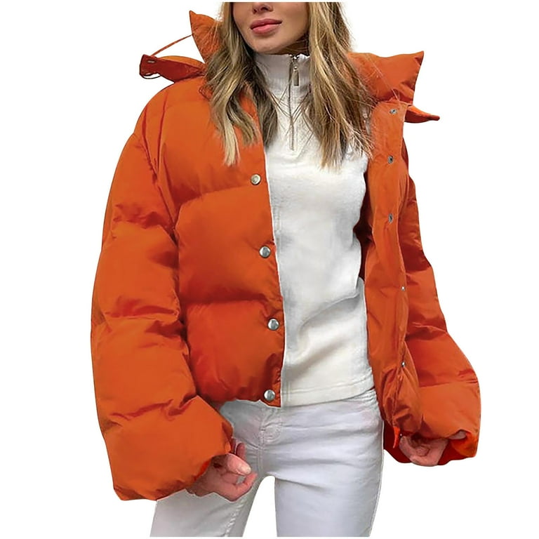 Padded Jacket for Women Soldi Color Windproof Jacket Stand Collar