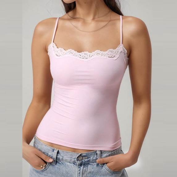 Padded Lace Tops for Women Y2K Double Lined Crop Tank Tops Fitted Backless Going Out Camisoles, L
