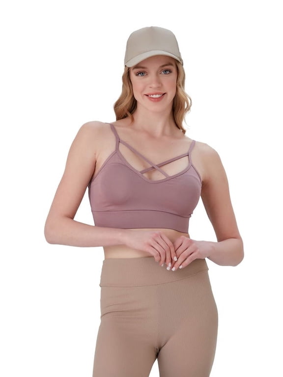 Padded Ladies Workout Wear, Crisscross Front Plunge Neck Top - NEW ARRIVALS!