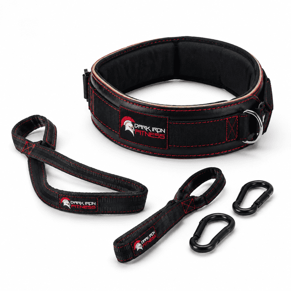 Padded Leather Weight Lifting Dip Belt, Red/Black, 40 Inch Strap, Supports Up To 270lbs