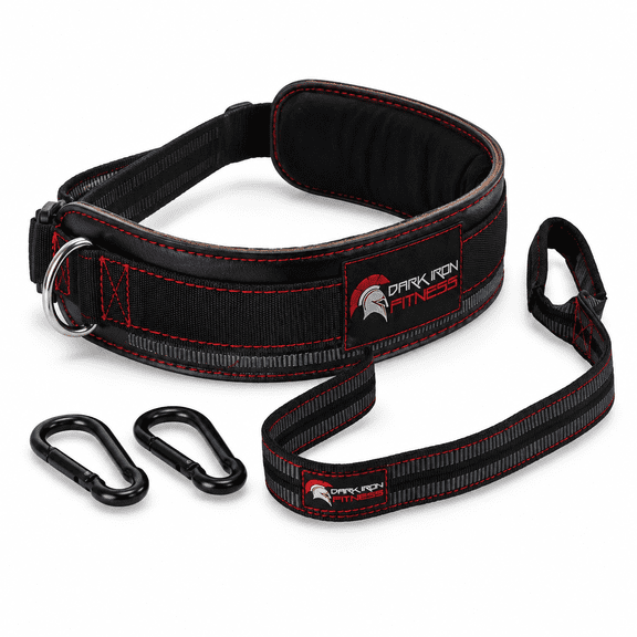 Padded Leather Weight Lifting Dip Belt for Men Women, Red/Black, Supports Up to 270lbs
