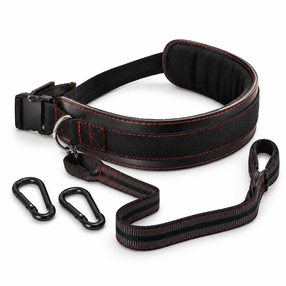 Padded Leather Weight Lifting Dip Belt for Men and Women, Red/Black, Supports Up to 270lbs