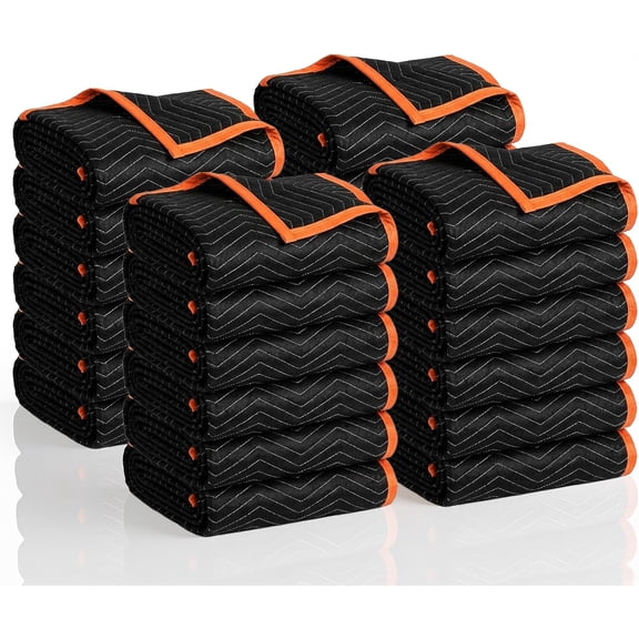 Padded Moving Blankets 6/12/18 Pack, Heavy Duty Packing Blankets Black, 72''x40'' Furniture Moving Pads for Shipping Packing Storage (24)