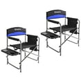 thumbnail image 1 of Open Box Padded Outdoor Folding Chair w/ Table & Pockets, Black/Blue (2 Pack), 1 of 12