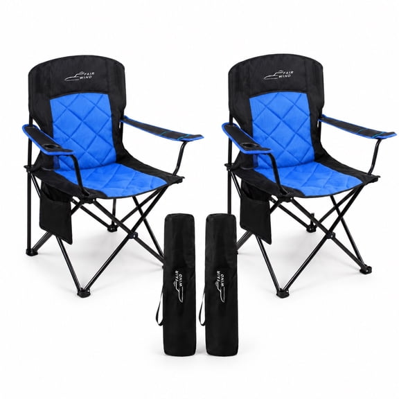 Padded Oversized Camping Chairs with Lumbar Support, 2-Pack, Blue, 600D Oxford, 350 lbs Capacity, for Tailgating and Patios