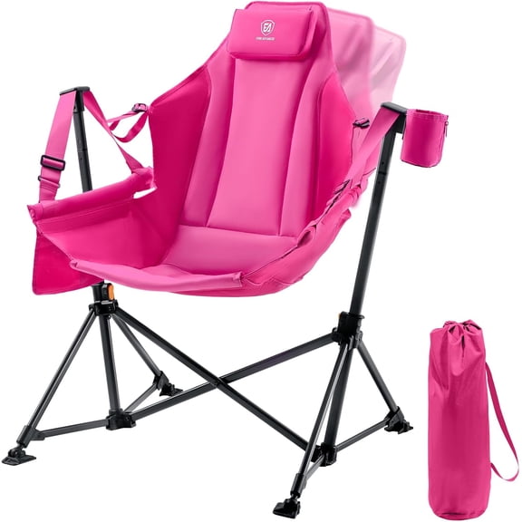 Padded Oversized Hammock Camping Chair Compact Heavy Duty Swing Chair with Multi-Storage Pockets Portable Folding Rocking Camping Chair Support Up to 400lbs Pink