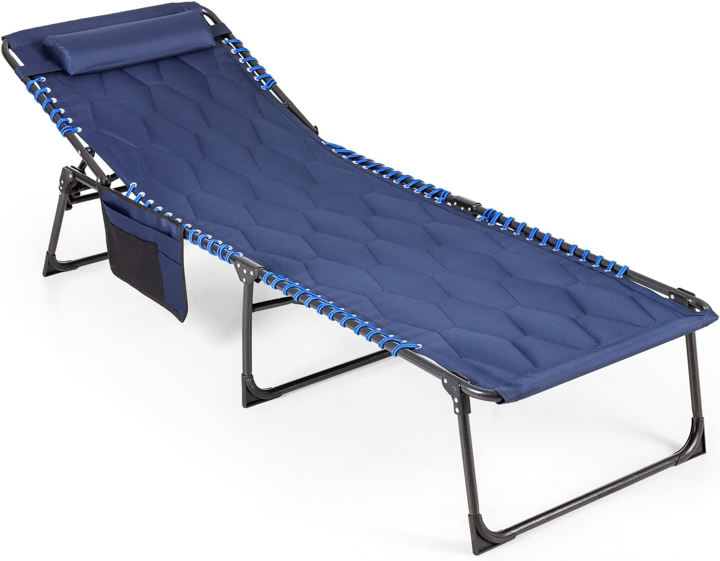 Padded Patio Chaise Lounge Chair, Foldable Camping Reclining Chair for ...