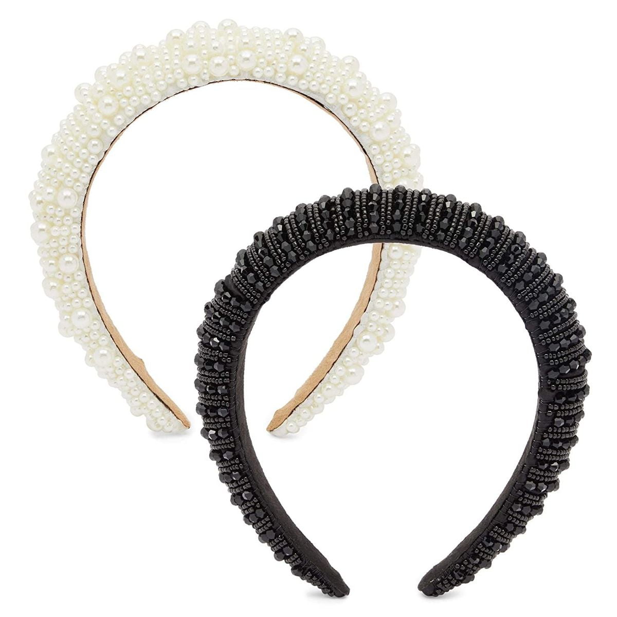 GLAMLILY Padded Pearl Headbands for Women, Crystal Rhinestone Designs (2 Pack)
