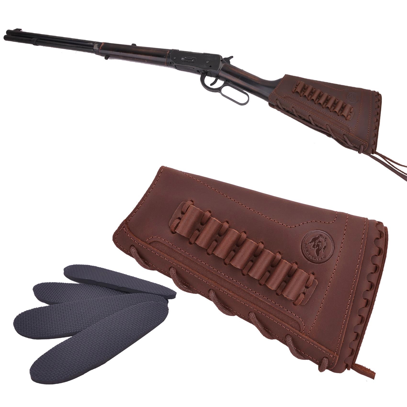 Padded Rifle Buttstock Leather Cover Sleeve with Rifle Ammo Holder for Left Handed .357 .30/30 .38