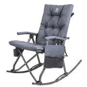 Padded Rocking Camping Chair, Folding Rocker for Outdoors, Heavy Duty for Adults, Steel, Supports 400 lbs, Gray