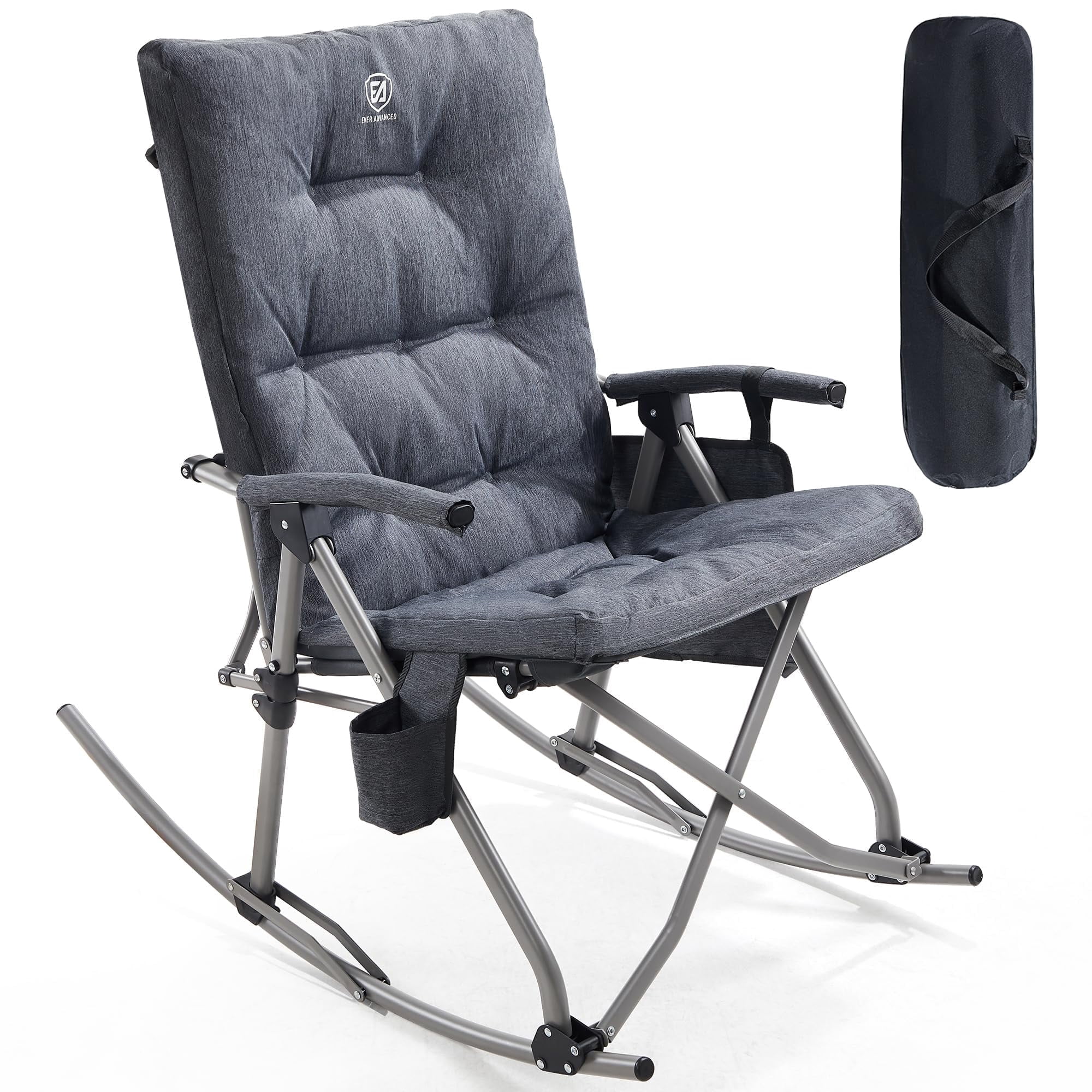 EVER ADVANCED, Padded Rocking Camping Chair, Supports 400 lbs, Gray ...