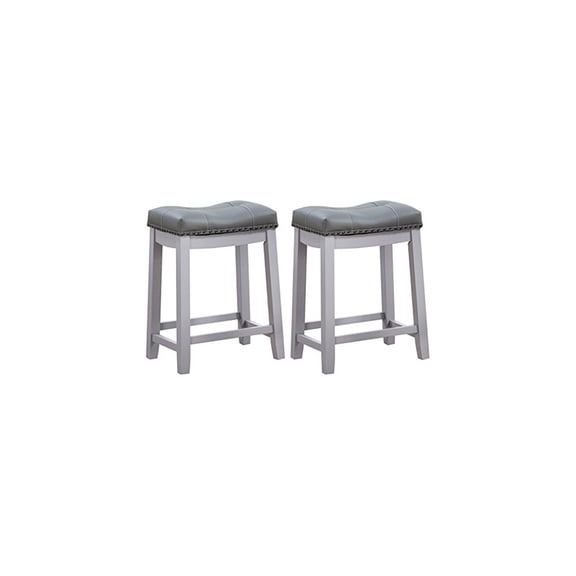 Padded Saddle Stools - Set of 2 - Gray Finish - 24" Height - Wood Construction