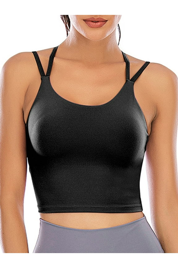 Padded Seamless Criss Cross Bralette Workout Yoga Bra Cami Crop Top for Women Yoga Sport Bra Light Support Strappy Free Bra, Plus Size