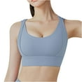 thumbnail image 1 of Padded Sports Bra for Women Running Bralettes Yoga Backless Breasted Push up Chest Detachable Sports Underwear V-Neck Padded Bra Hook and Eye Closure Padded Bra Style Y-553 , Blue XXL, 1 of 3